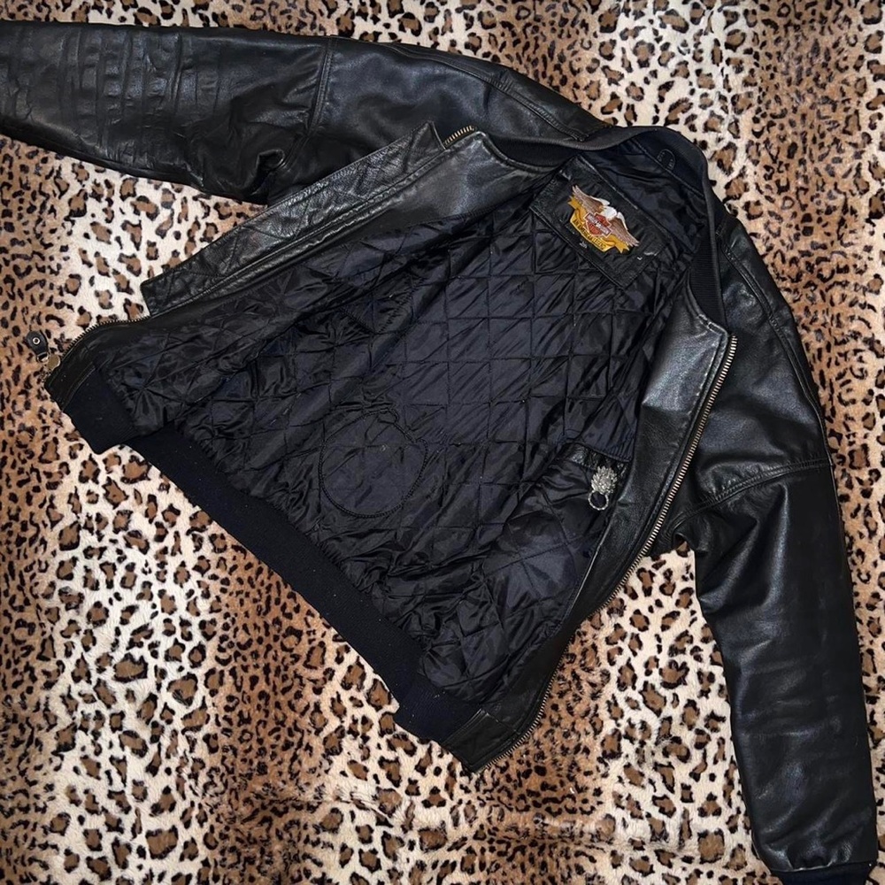 harley davidson black leather moto bomber jacket